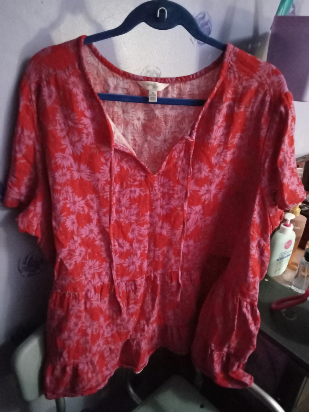 Terra & Sky Red Floral Babydoll Top